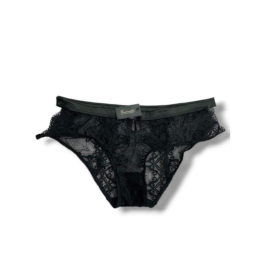 Fredericks of Hollywood Panties Womens M Black Poppy Olivia Lace Satin Keyhole